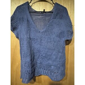 EILEEN FISHER Size Small Open Knit Short Sleeve Metallic Sweater Blue